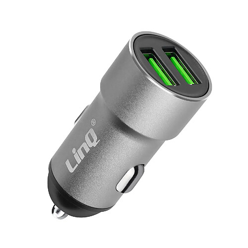 LinQ Chargeur Voiture Allume-Cigare Double Sortie USB 12W Argent