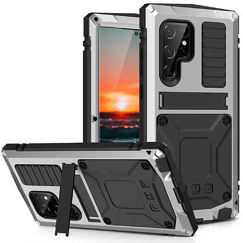 Coque en TPU R-JUST antipoussière, antichoc avec béquille argent pour votre Samsung Galaxy S22 Ultra 5G