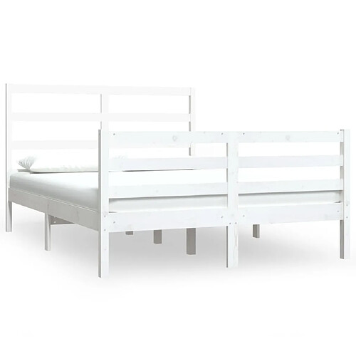 Maison Chic Lit Moderne Chambre - Cadre/structure de lit pour adulte Blanc Bois de pin massif 140x190 cm -MN60270