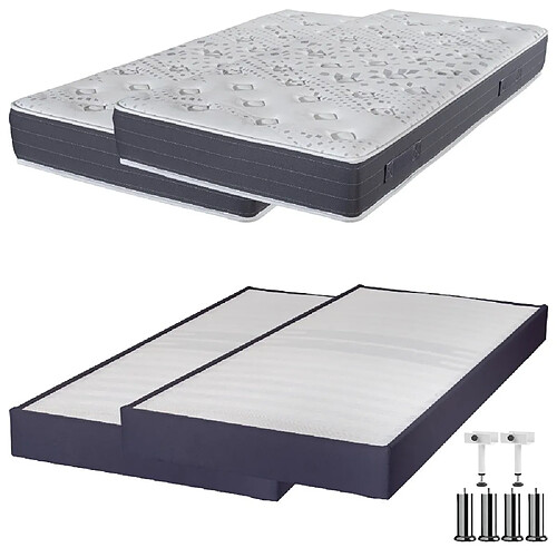 Ebac Matelas mousse + Sommier Omega Volcan 2x90x190 Majorca - H. 23 cm - Soutien ferme