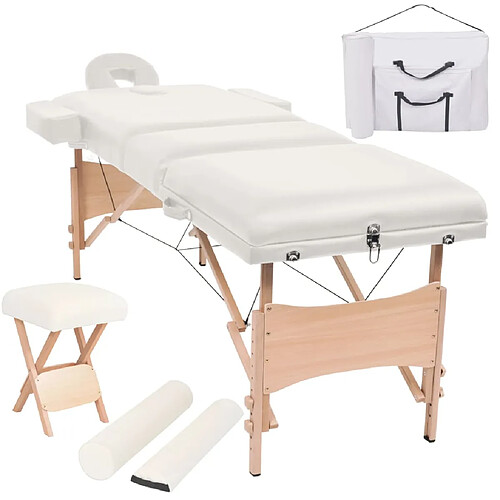 vidaXL Table de massage pliable et tabouret 10 cm d'épaisseur Blanc