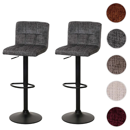 Mendler Lot de 2 tabourets de bar HWC-G87, tabouret de bar, réglable en hauteur pivotant, tissu chenille (465g/m²) MVG ~ gris foncé