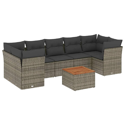 Maison Chic Salon de jardin 8 pcs avec coussins | Ensemble de Table et chaises | Mobilier d'Extérieur gris résine tressée -GKD93146