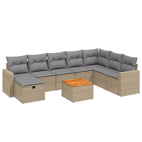 Maison Chic Ensemble à manger d'extérieur 9 pcs avec coussins,Salon de jardin,Mobilier de jardin mélange beige résine tressée -GKD582773