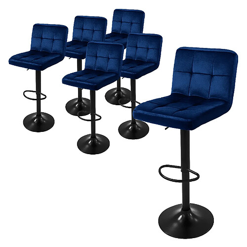 ML-Design Lot de 6 tabourets de bar rembourrées en velours bleu chaise réglable en hauteur