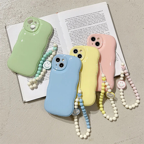 GUPBOO Étui pour iPhone12Pro Niche Solid Color Smiley Simple Phone Case Bracelet Doux