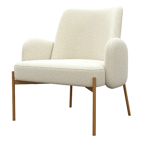 Moloo ALEX-Fauteuil en tissu bouclé Ecru et métal décor bois