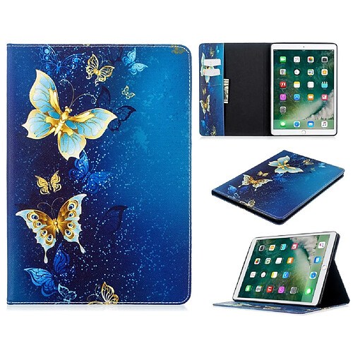 Etui en PU impression de motifs avec support papillon bleu et or pour votre Apple iPad 10.2 (2019)