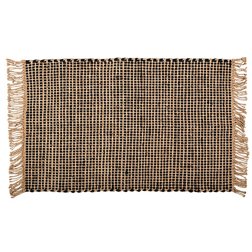 Aubry Gaspard Tapis en jute naturelle et coton noir Pat.