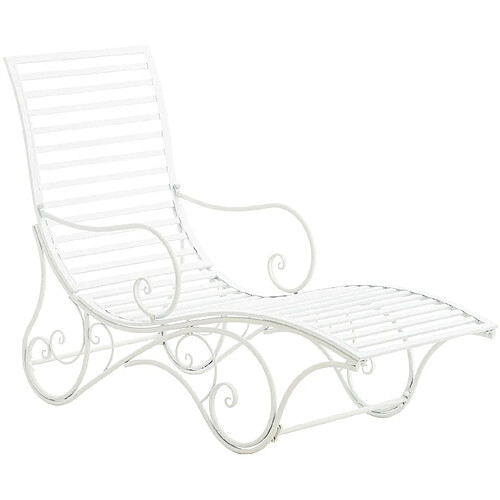 Decoshop26 Chaise longue pour jardin transat en métal blanc MDJ10213