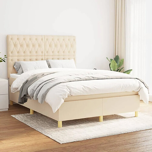 Maison Chic Lit Adulte - Lit simple Lit à sommier tapissier avec matelas moelleux - Meuble de Chambre - Crème 140x200 cm Tissu -MN43013