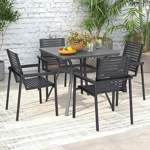 Helloshop26 Table de salle à manger de patio en métal 80 x 80 cm table d'appoint carrée avec 4 pieds incurvés table d'extérieur pour 4 personnes gris 20_0009437