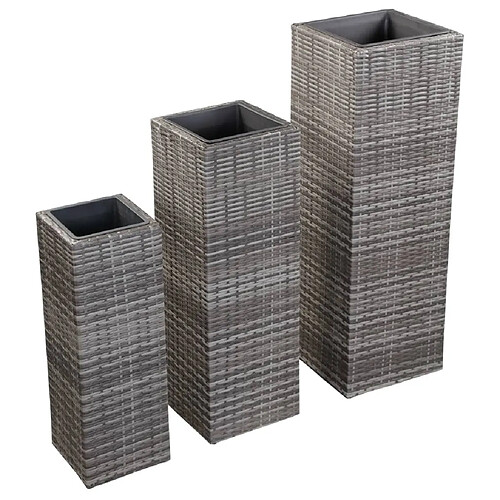 vidaXL Lits surélevés de jardin 3 pcs Résine tressée Gris