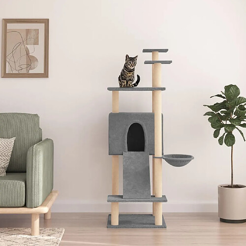 vidaXL Arbre à chat avec griffoirs en sisal Gris clair 153 cm