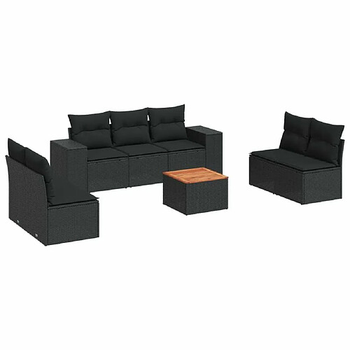 Maison Chic Salon de jardin 8 pcs avec coussins | Ensemble de Table et chaises | Mobilier d'Extérieur noir résine tressée -GKD40272