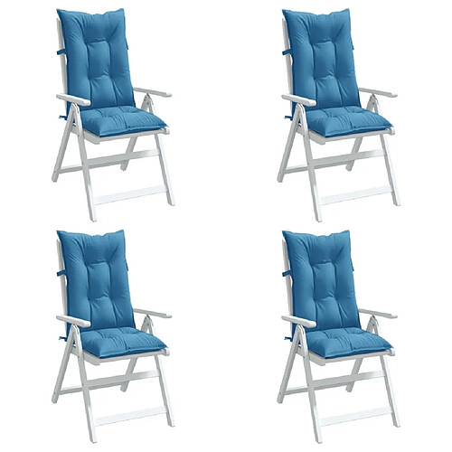 vidaXL Coussins de chaise à dossier haut lot de 4 bleu mélangé tissu