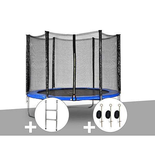 JARDIéco Kit trampoline Jardideco Atlas Ø 2,44 m Bleu + Echelle + Kit d'ancrage