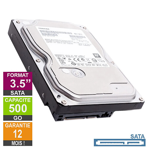 Disque Dur 500Go SATA 3.5 Toshiba DT01ACA050 25mm 7200rpm 32Mo · Reconditionné