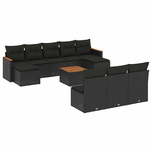 Maison Chic Salon de jardin 11 pcs avec coussins, Ensemble Tables et chaises d'extérieur noir résine tressée -GKD594587