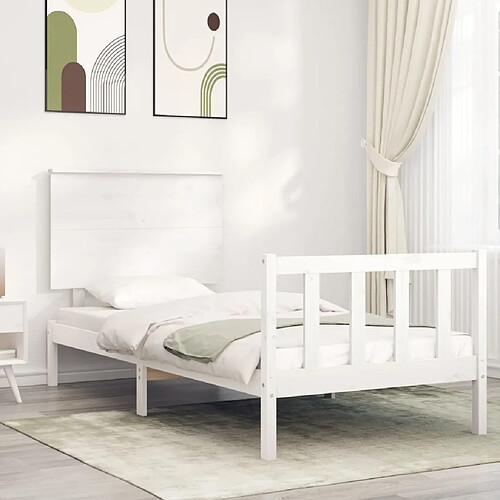 Maison Chic Lit adulte - Cadre Structure de lit avec tête de lit Contemporain blanc 90x200 cm bois massif -MN63592