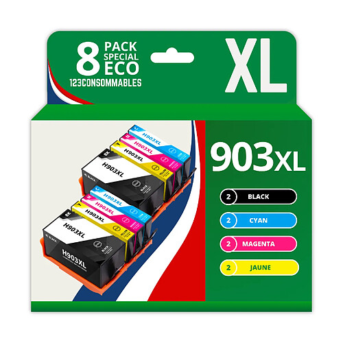 123CONSOMMABLES - 903 XL - Cartouche compatible avec HP 903 903XL Cartouches d'encre pour HP Officejet 6950 6960 Officejet Pro 6960 6970 (pack de 8)