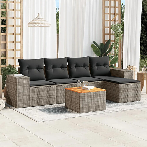 vidaXL Salon de jardin 6 pcs avec coussins gris résine tressée