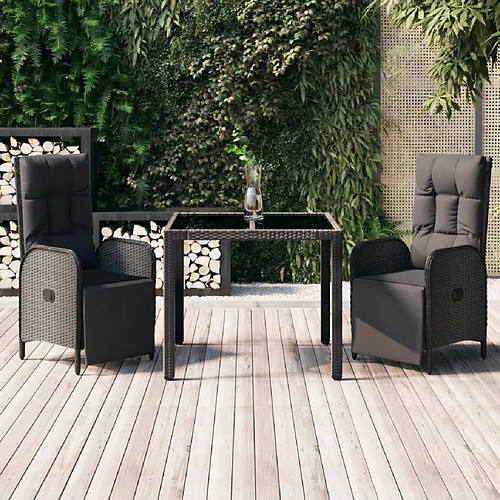 Salle à manger de jardin 3 pcs avec coussins,Table et chaise à dîner Noir -MN62468