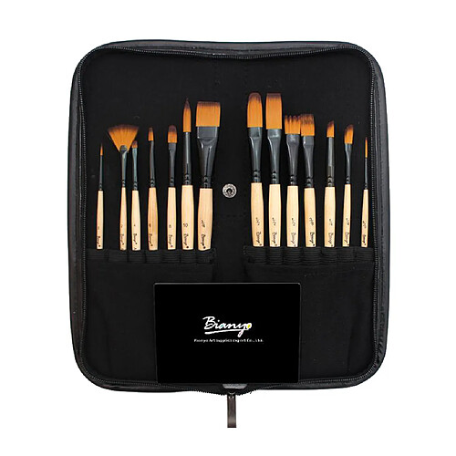 14 pièces / set brosse à cheveux en nylon ensemble avec sac de rangement en toile noir