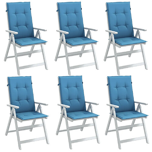 vidaXL Coussins de chaise à dossier haut lot de 6 bleu mélangé tissu