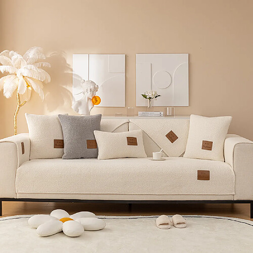 LUUCOZK Housse de siège de canapé antidérapante, protection de coussin de canapé - Beige blanc-70x150CM