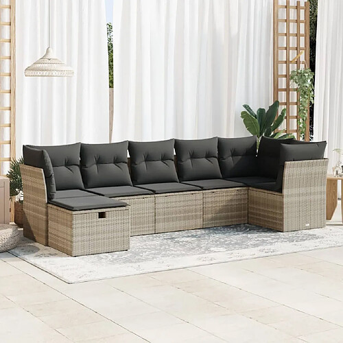 vidaXL Salon de jardin avec coussins 7 pcs gris clair résine tressée