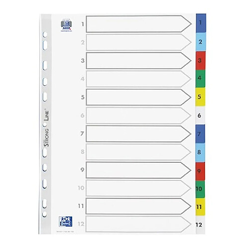 Intercalaire numérique A4 Elba plastique 12 onglets multicolores - 1 jeu