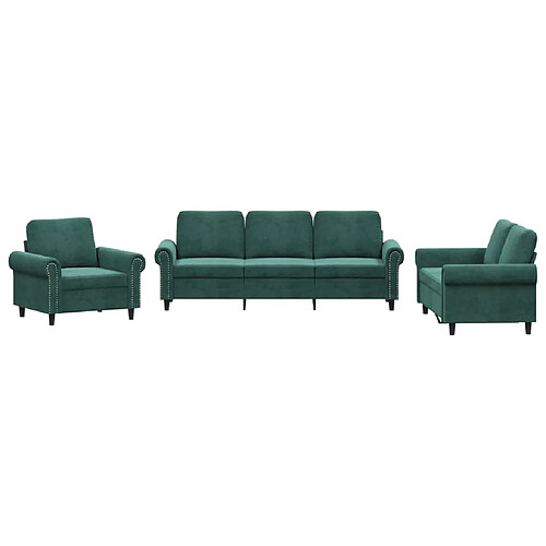 Maison Chic Ensemble de canapés 3 pcs avec coussins, Canapé droit Sofa pour Salon Vert foncé Velours -GKD441141