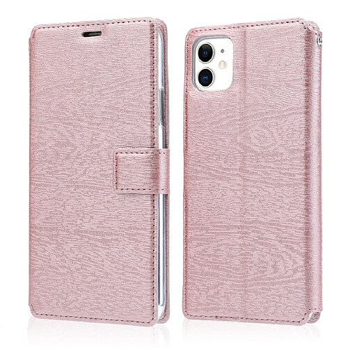 Wewoo Coque Pour iPhone 11 Ultra-mince texture d'arbre Flip Flip TPU + étui en cuir PUavec fentes cartes et support et lanière or rose