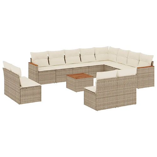 Maison Chic Salon de jardin avec coussins 13 pcs | Ensemble de Table et chaises | Mobilier d'Extérieur beige résine tressée -GKD29090