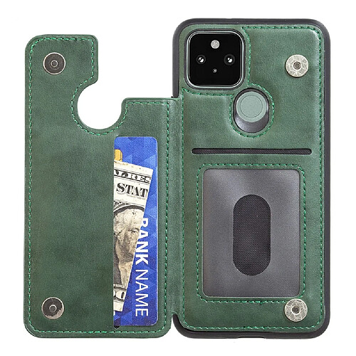 Coque en TPU + PU style vintage avec béquille et porte-cartes, vert pour votre Google Pixel 5a 5G