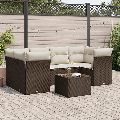 vidaXL Salon de jardin avec coussins 7 pcs marron résine tressée