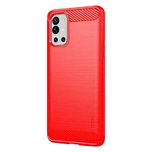 Mofi Coque en TPU Texture brossée en fibre de carbone rouge pour votre OnePlus 9R