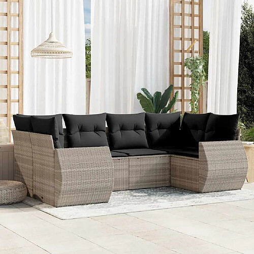 vidaXL Salon de jardin 6 pcs avec coussins gris clair résine tressée