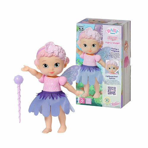 Zapf Creation AG Baby Born Storybook La Fée Violet ? Fée de 18 cm avec des Ailes Volantes ? Contient 1 poupée, 1 Baguette Magique, 1 Socle, 1 Fond & 1 Livre d?Images ? 3 Ans + ? 833797