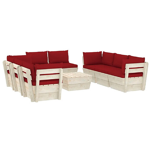 Maison Chic Salon de jardin palette 9 pcs avec coussins - Table et chaises d'extérieur - Mobilier/Meubles de jardin Moderne épicéa imprégné -MN67642