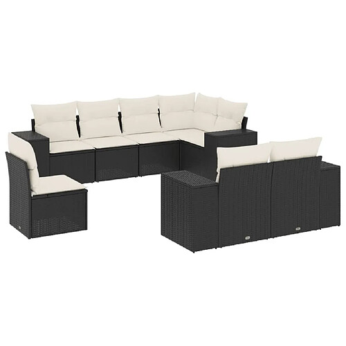 Maison Chic Salon de jardin 8 pcs avec coussins | Ensemble de Table et chaises | Mobilier d'Extérieur noir résine tressée -GKD50174