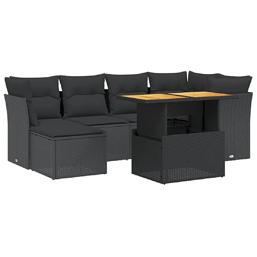 Maison Chic Ensemble Tables et chaises d'extérieur 7pcs avec coussins,Salon de jardin noir résine tressée -GKD881292