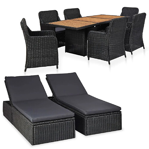 Ensemble salle à manger de jardin 9 pcs,Table et chaise à dîner d'extérieur Résine tressée Noir -MN22986