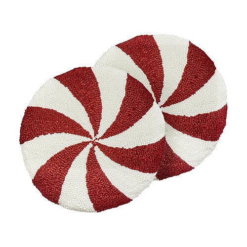 Beliani Lot de 2 coussins SWIRL CANDY 40 x 40 cm Géométrique Broderie Rouge