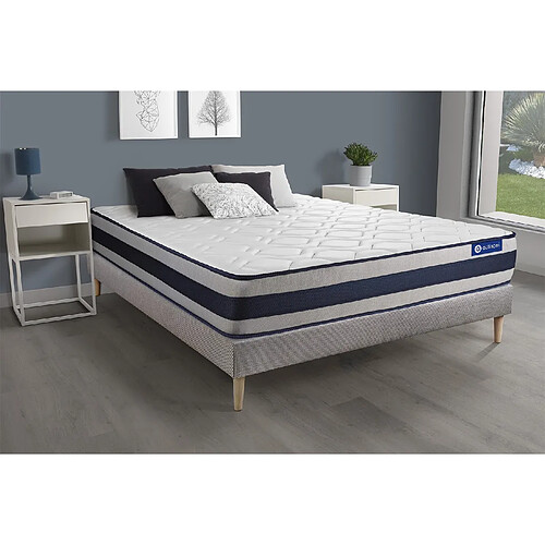 ACTISOM Ensemble matelas Ressorts ensachés + Mémoire de forme ACTIFLEX ERGO 140x190 Maxi épaisseur 5zones confort + sommier KIT gris