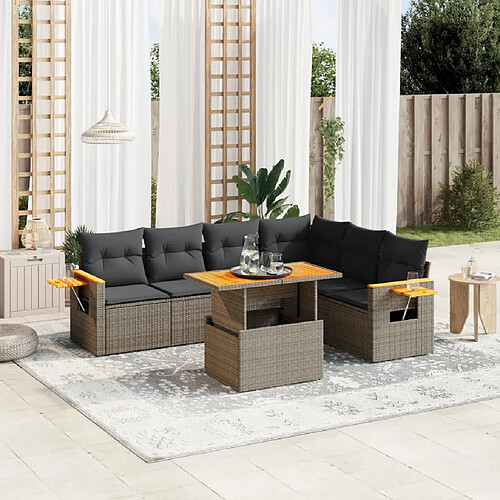 vidaXL Salon de jardin avec coussins 7 pcs gris résine tressée