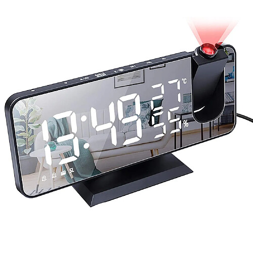 Elixir Reveil Projecteur Plafond Radio FM Reveil Projection 180° Horloge Numérique avec 7' LED Écran Miroir Chargement USB Port Fonction Snooze Double Alarme Horloge Digitale pour Chambre,Cuisine,Bureau