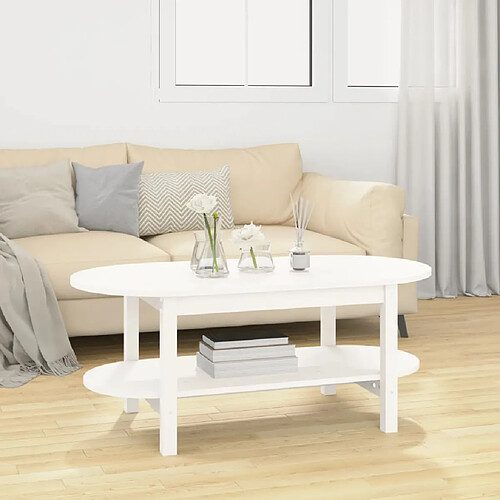 vidaXL Table basse Blanc 110x55x45 cm Bois massif de pin