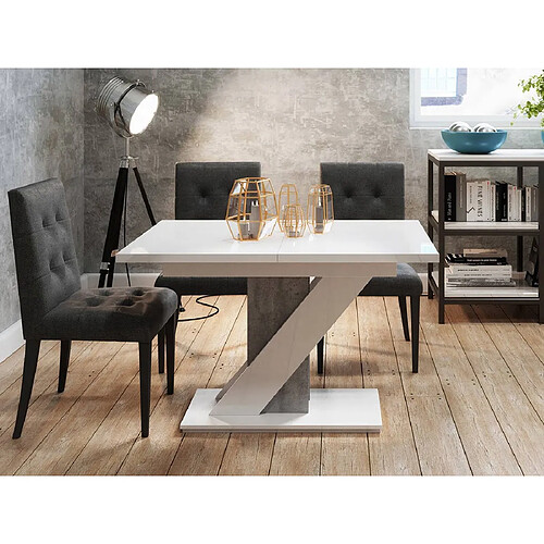 Bestmobilier Burnie - table à manger extensible - blanc et effet béton - 4 à 6 personnes